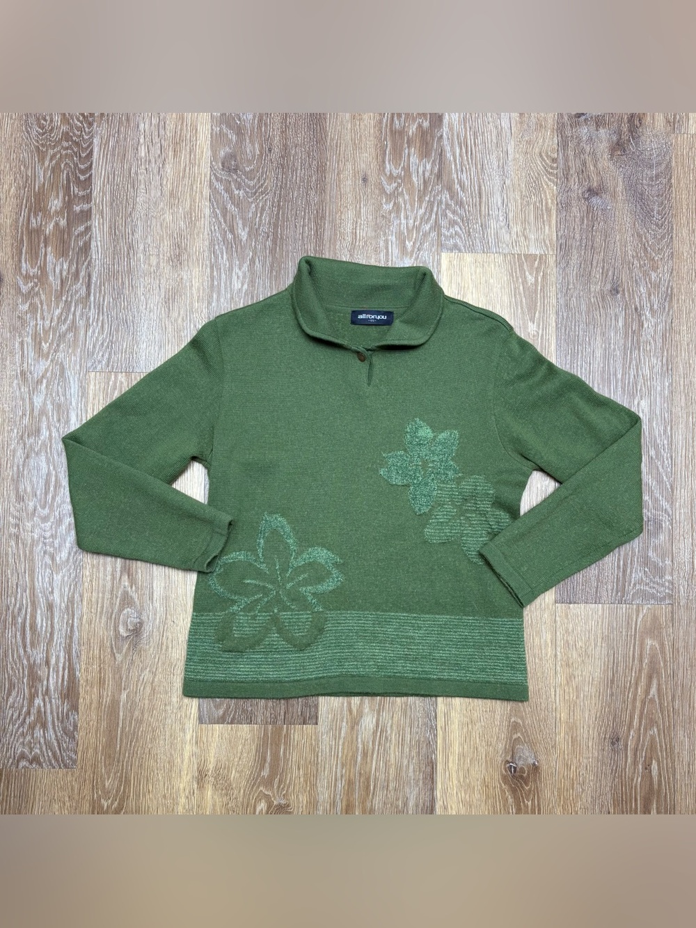 Green Floral Mock-Collar Sweater
